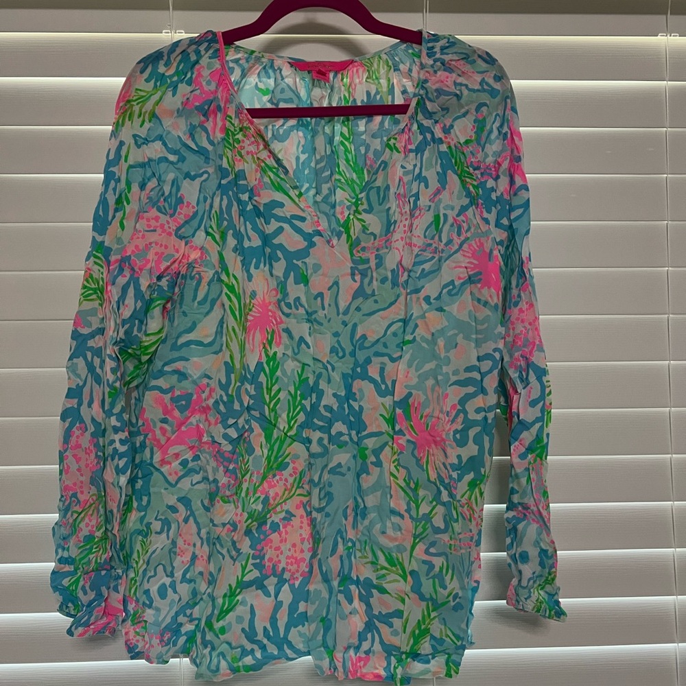 Lilly Pulitzer XL Coral Print Blouse
